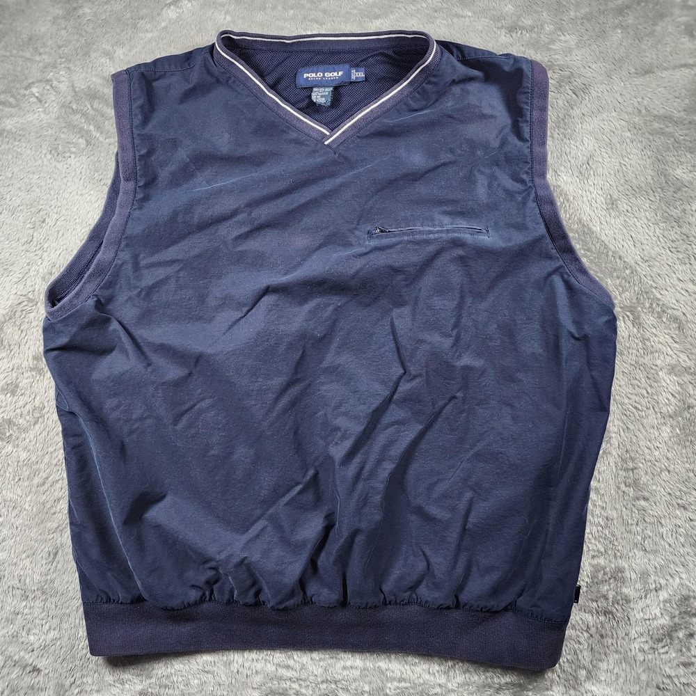 Polo Golf Ralph Lauren Vest Mens 2XL Blue V-Neck Windbreaker Golf Pullover Layer
